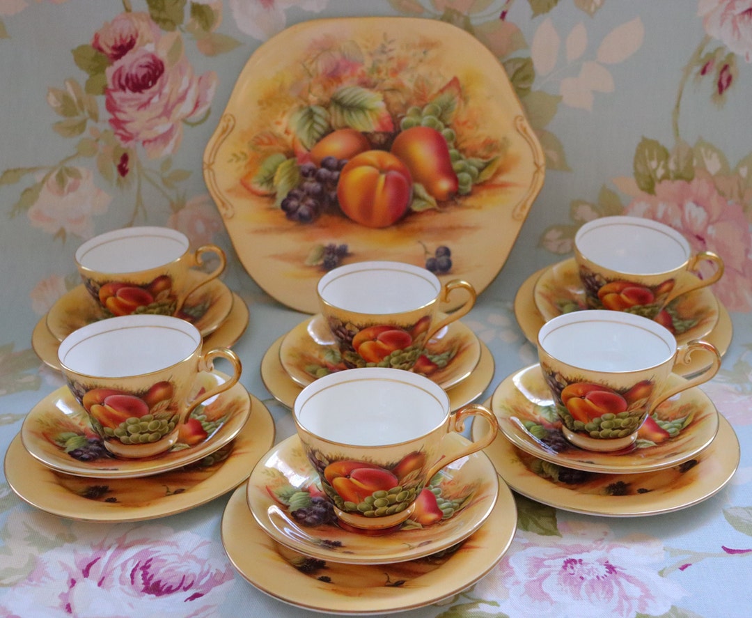 19pc Aynsley Orchard Gold Tea Set for Six Persons Vintage Fruit Design ...