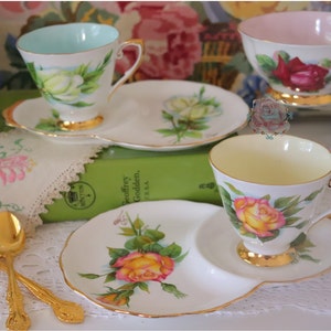 Roslyn World Famous Wheatcroft Roses Tennis/Snack Sets & Royal Standard Sugar Bowl English Bone China [Collectible~Bridal~Wedding]