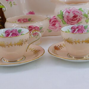 2 x Aynsley Demitasse Duo Sets Pink Cabbage Roses Peach Ground Colour Vintage English Bone China c1934-1950s
