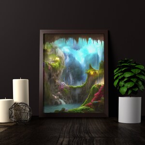 Secret Cave Digital Art Painting Flowers and Greenery
