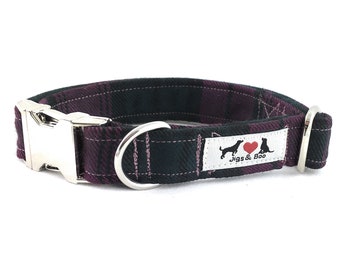 Stylish Mulberry Tartan Dog Collar with choice of buckle