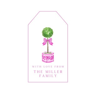 Etiqueta de presente Chinoiserie Topiary rosa para impressão - Etiqueta de presente personalizada, cartão de anexo - Etiqueta de presente Grandmillenial, Preppy, Classic - Imprima em casa