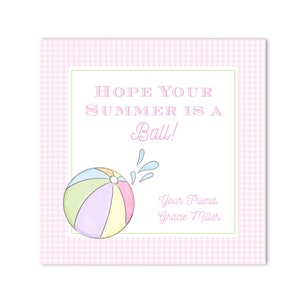 Etiqueta de presente para bola de praia de final de ano letivo para impressão - "Espero que seu verão seja uma bola!" - Aquarela, Preppy - Baixe INSTANTÂNEO, imprima em CASA!