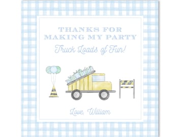 Printable Preppy Construction Birthday Favor Tags | "Thanks for Making My Party Truckloads of Fun" | Watercolor Gingham | INSTANT DOWNLOAD!
