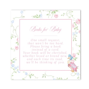 Druckbare rosa Peter Rabbit Blumen Bücher für Baby einfügen | 3x3" | Babypartybücher - Aquarell, Grandmillenial - SOFORTIGER DOWNLOAD!