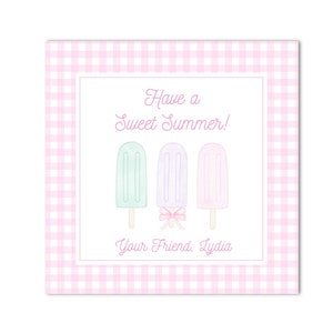 Etiqueta de presente de picolé de final de ano letivo para impressão - "Tenha um doce verão!" - Aquarela Pastel, Grandmillenial -Baixar INSTANTÂNEO, Imprimir em CASA