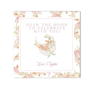 Printable Pink Mother Goose Birthday, Baby Shower Favor Tags - Watercolor Mother Goose, Hey Diddle Diddle, Grandmillenial - INSTANT DOWNLOAD