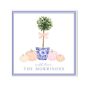 Pastel Pumpkin Chinoiserie Topiary Bow Calling Card - Fall Calling Card - Customizable, Print at Home, INSTANT DOWNLOAD!