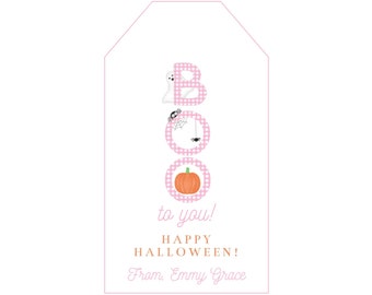 Printable Preppy Halloween Pink Gingham Gift Tag boo 