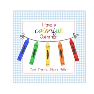 Etiqueta para presente de fim de ano letivo para impressão - "Tenha um verão colorido!" - Baixe INSTANTÂNEO, edite seu próprio texto, imprima em CASA!