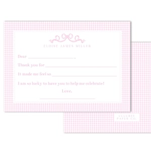Afdrukbare aquarel roze pastel verjaardag bedankje | 7 x 5 | Fill-in-the-blanco, strikken, Grandmillenial-INSTANT DOWNLOAD, thuis afdrukken