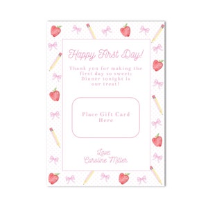 Printable Teacher First Day of School Dinner Gift Card Holder | 5x7 | Apple, Bow, Pencil - Back to School - Instant Download, Print at Home