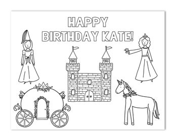 Printable Princess Birthday Party Coloring Page | Royal Celebration Watercolor | Classic Princess - INSTANT DOWNLOAD, Print at Home