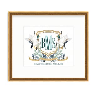 Printable Watercolor Mallard Custom Monogram Crest | 8x10 | Birth Announcement, Hospital Banner, Bassinet Sign, Nursery Art - Print at HOME!