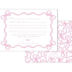 Remerciement d'anniversaire Vichy rose aquarelle imprimable | 7x5 | Remplissez le blanc, noeuds, Grandmillenial-TÉLÉCHARGEMENT IMMÉDIAT, impression à la maison