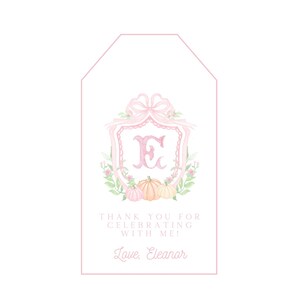 Printable Pastel Pumpkin Monogram Birthday Favor Tag - Little Pumpkin, Pick of the Patch, Grandmillenial, Preppy -Customizable;Print at HOME