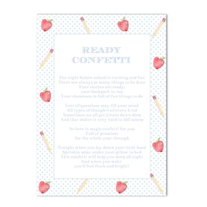 Ready Confetti PRINTABLE - First Day of School, Jitter Glitter, Ready Confetti Poem - INSTANT Download, Edit Text, Print at Home!