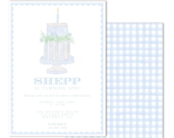 Printable Watercolor Classic Birthday Invitation - Baby Boy First Birthday, One Little Candle, One Little Cake | 5x7 | INSTANT DOWNLOAD