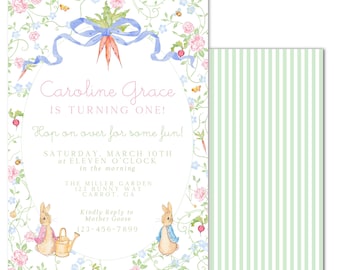 Aquarell Peter Rabbit Geburtstagseinladung - Girly Blumen Flopsie Bunny / Peter Rabbit - Erster Geburtstag - SOFORTIGER DOWNLOAD, Print at Home