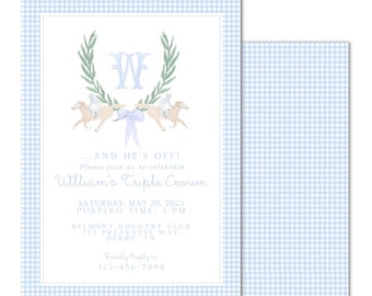 Printable Monogram Crest Off To (Two) The Races Birthday Invitation - Derby, Horse Racing, Triple Crown -  Grandmillenial, Print at HOME!