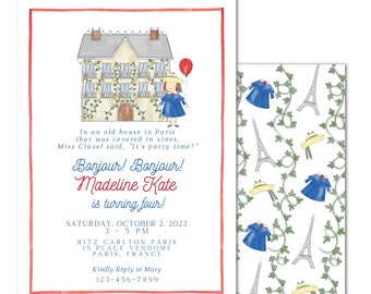 Printable Watercolor Storybook French Girl Birthday Invitation - Oui! Oui! Bonjour! Bonjour! Paris Party -  INSTANT DOWNLOAD, Print at Home