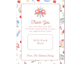 Printable Teacher School Gift Card Holder | 5x7 | Teacher Appreciation, Last Day, First Day, Back to School -Instant Download, Print at Home
