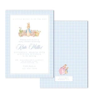 Printable Watercolor Peter Rabbit Baby Shower Invitation | 5x7 | Blue Gingham Peter Rabbit, Somebunny Boy - INSTANT DOWNLOAD, Print at Home