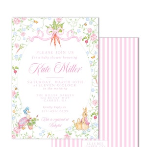 Invito stampabile per baby shower Peter Rabbit rosa - Mamma Oca, Flora Rabbit, Piccolo coniglietto in arrivo - DOWNLOAD IMMEDIATO, stampa a casa