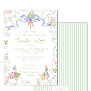 Invito stampabile per baby shower di Peter Rabbit - Genere neutro, Primavera, Piccolo coniglietto in arrivo - DOWNLOAD IMMEDIATO, stampa a casa
