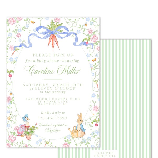 Printable Peter Rabbit Baby Shower Invitation - Gender Neutral, Spring, Little Bunny on the Way - INSTANT DOWNLOAD, Print at Home