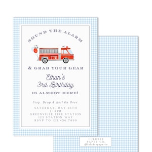 Printable Watercolor Firetruck Birthday Invitation - Sound the Alarm & Grab Your Gear - INSTANT DOWNLOAD; Customizable; Print at HOME!