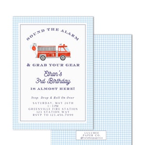 Printable Watercolor Firetruck Birthday Invitation - Sound the Alarm & Grab Your Gear - INSTANT DOWNLOAD; Customizable; Print at HOME!