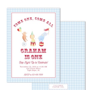 Printable Watercolor Circus Birthday Printable Invitation - &quot;Come One, Come All!&quot; - Preppy, Customizable, Print at Home, INSTANT DOWNLOAD!