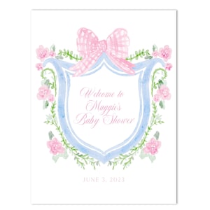 Druckbares Baby Mädchen Aquarell Blumenwappen Willkommensschild | 18x24" | Babyparty Willkommensschild; Grandmillenial; Baby Girl