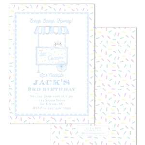 Printable Pastel Ice Cream Party Invite | 5 x7 | Watercolor; Two Sweet; Sweet One; Grandmillenial, Preppy - INSTANT DOWNLOAD, Print at Home!
