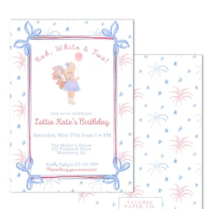 Printable Watercolor Patriotic Birthday Invitation - Red, White & TWO! Star Spangled Cutie, Little Firecracker, Party in the USA