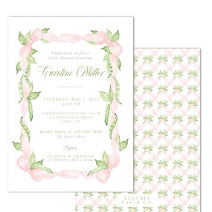 Printable Sweet Pea Baby Shower Invitation - 5x7 | Pink, Grandmillienial, Preppy, Floral, Spring Shower - INSTANT DOWNLOAD, Print at Home