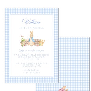 Invito di compleanno Peter Rabbit acquerello - Peter Rabbit a quadretti blu Primo compleanno, Somebunny Boy - DOWNLOAD IMMEDIATO, stampa a casa