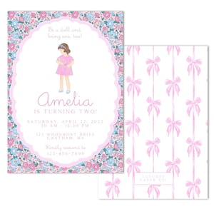 Printable Baby Doll Brunch Birthday Invitation - &quot;Be a Doll & Bring One, Too!&quot; - 5x7 - Grandmillenial, Liberty Floral, Bow -  Print at Home!