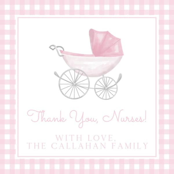 Baby Girl Gift Tag - Pink Carriage - Maternity Nurse Gift Tag - Welcome to the World - Customizable, Print at Home, INSTANT DOWNLOAD!