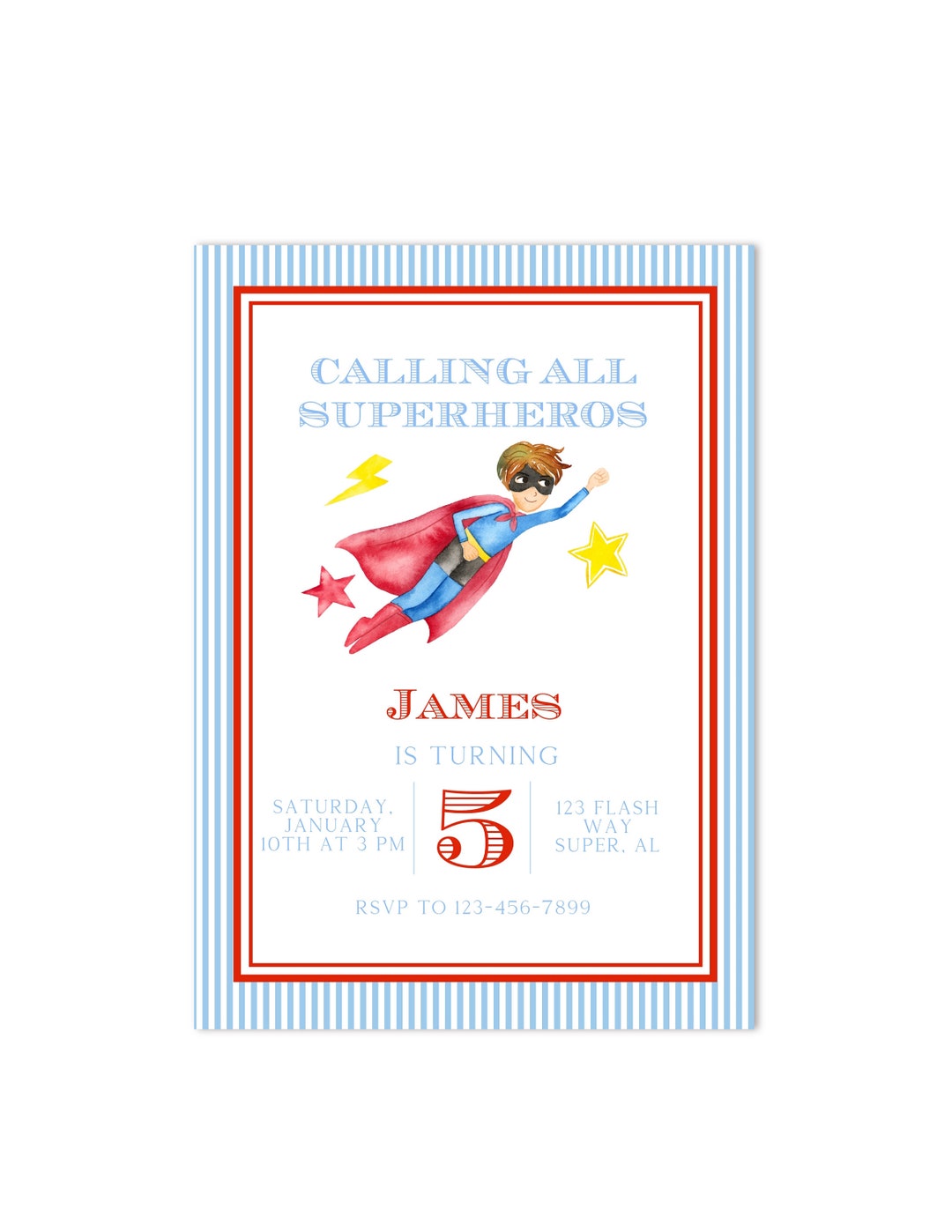 Preppy Superhero Birthday Printable Invitation calling All Superheroes