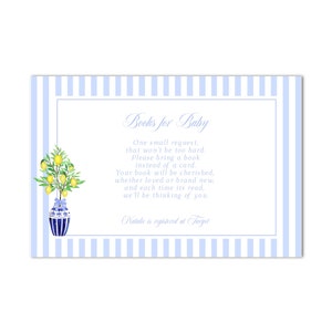 Printable Lemon Chinoiserie Books for Baby / Detail Card Insert | 4x6&quot; | Italy, Capri, Grandmillenial, Lemon Baby Shower-  Print at Home