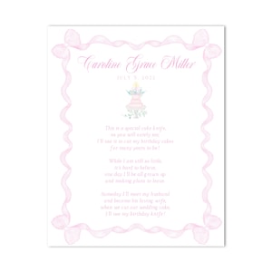 PRINTABLE Pink Birthday Cake Knife Poem - First Birthday | 8x10 | Watercolor, Grandmillenial, Preppy - INSTANT DOWNLOAD, Print at Home!