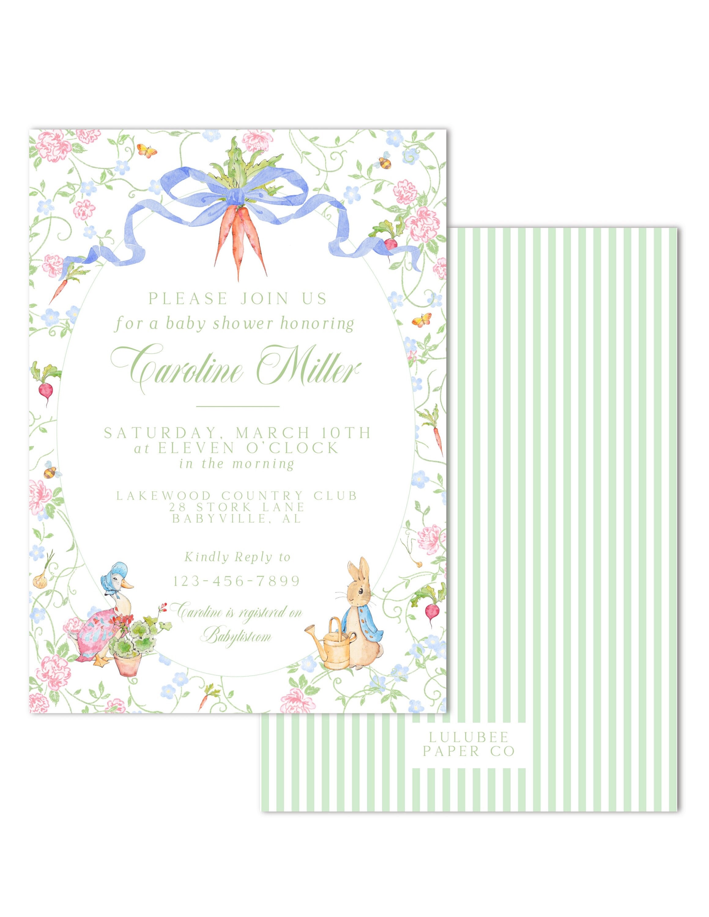 Peter Rabbit Baby Shower Invitation Boy Baby Shower Invitation