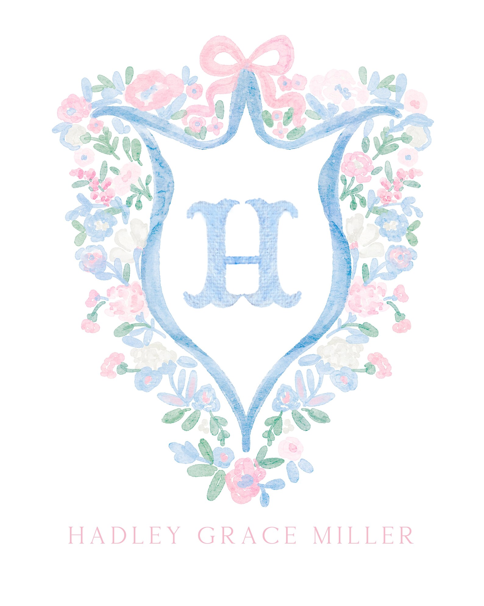 Baby Girl Watercolor Floral Monogram Crest |8x10 -hospital Bassinet ...
