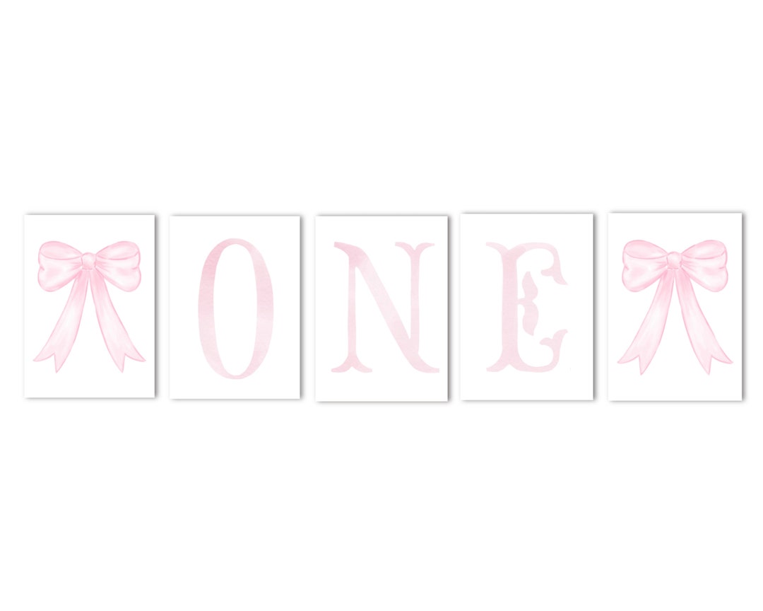 PRINTABLE Pink Bow First Birthday High Chair Banner | 5x7 | Watercolor ...