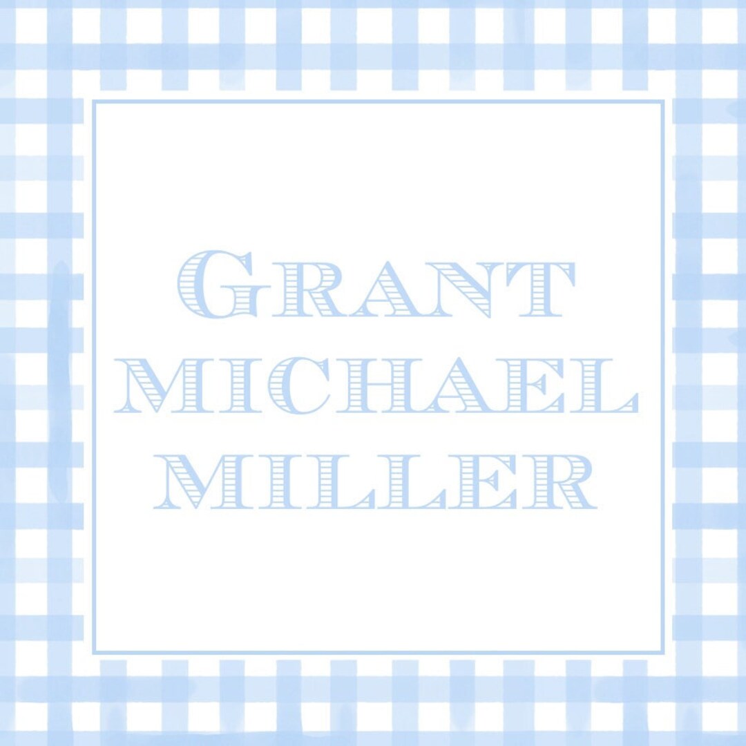 Printable Boys Personalized Calling Card - Watercolor Blue Gingham ...