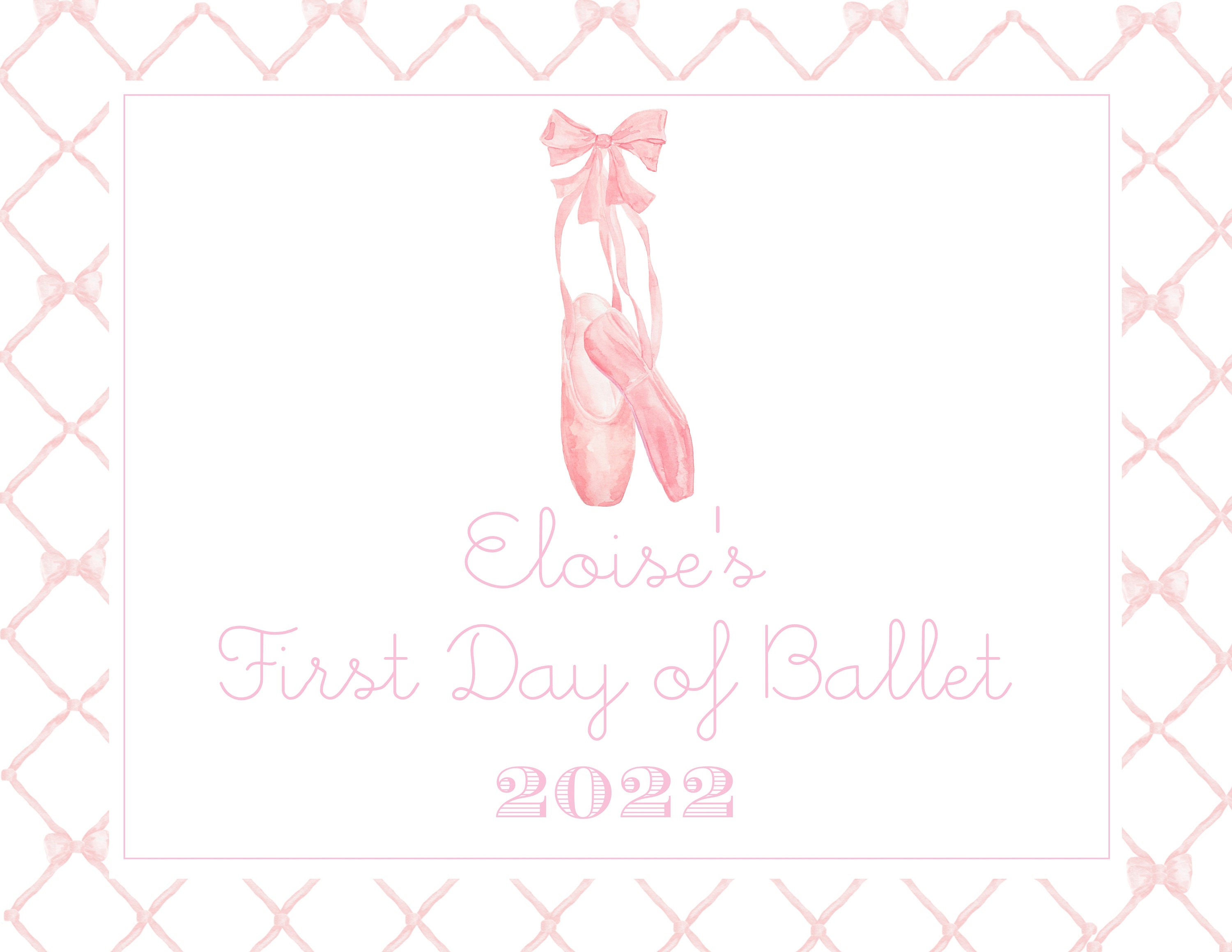 First Day of Ballet Sign - Pink Bow Trellis With Watercolor Ballet ...