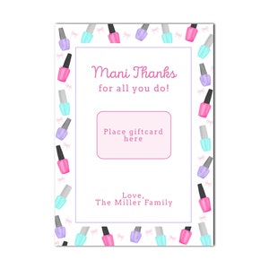 Printable Manicure Gift Card Holder | 5x7&quot; | &quot;Mani Thanks!&quot; Teacher Appreciation. / End of Year Gift - INSTANT DOWNLOAD, Print from Home!