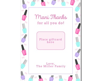 Printable Manicure Gift Card Holder | 5x7" | "Mani Thanks!" Teacher Appreciation. / End of Year Gift - INSTANT DOWNLOAD, Print from Home!
